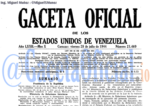 Gaceta Oficial 21469 del 28 Julio 1944