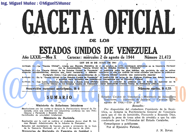 Gaceta Oficial 21473 del 2 Agosto 1944