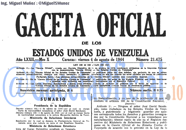 Gaceta Oficial 21475 del 4 Agosto 1944