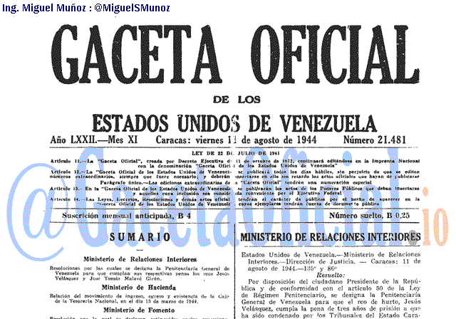 Gaceta Oficial 21481 del 11 Agosto 1944