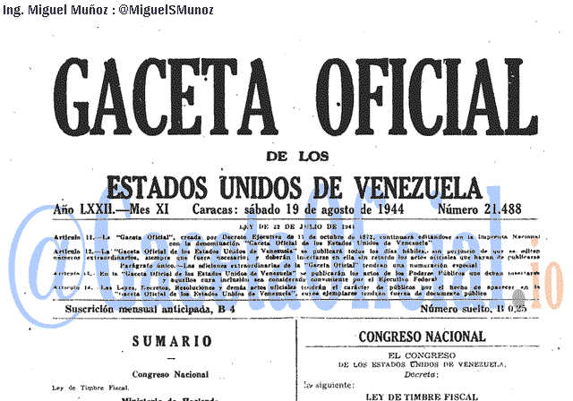 Gaceta Oficial 21488 del 19 Agosto 1944