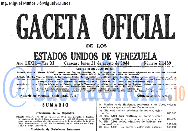 Gaceta Oficial 21489 del 21 Agosto 1944