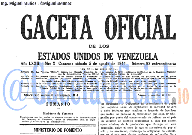 Gaceta Oficial 92 del 5 Agosto 1944