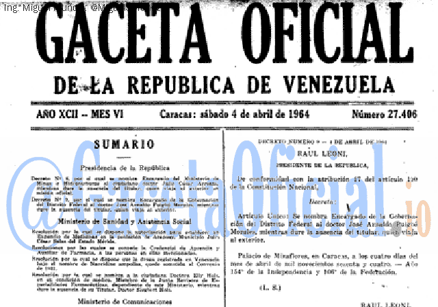 Gaceta Oficial 27406 del 4 Abril 1964