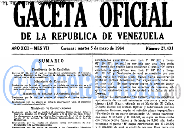 Gaceta Oficial 27431 del 5 Mayo 1964