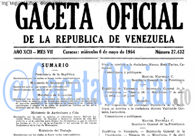 Gaceta Oficial 27432 del 6 Mayo 1964