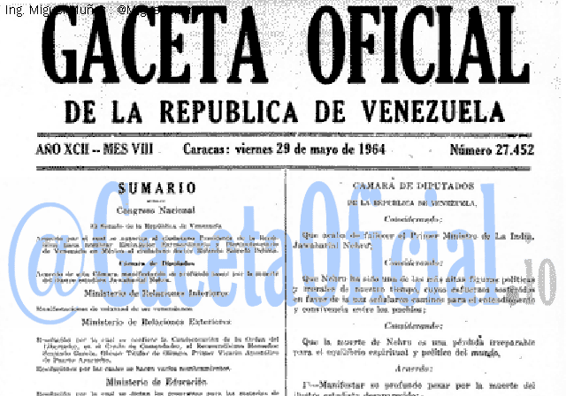 Gaceta Oficial 27452 del 29 Mayo 1964