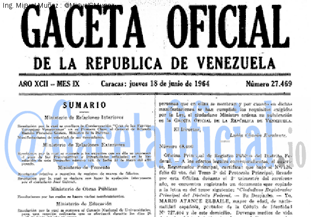 Gaceta Oficial 27469 del 18 Junio 1964