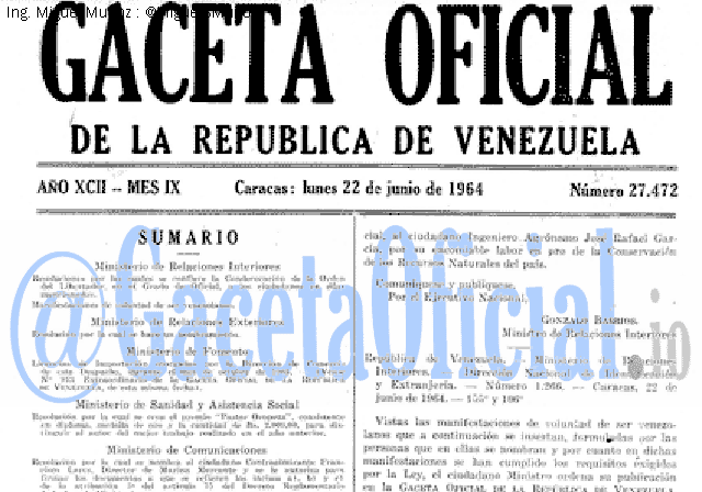 Gaceta Oficial 27472 del 22 Junio 1964