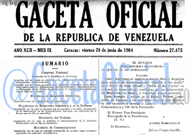 Gaceta Oficial 27475 del 26 Junio 1964
