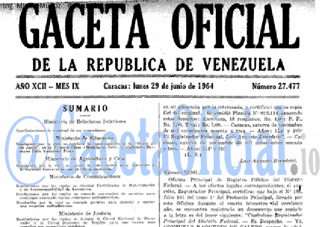 Gaceta Oficial 27477 del 29 Junio 1964