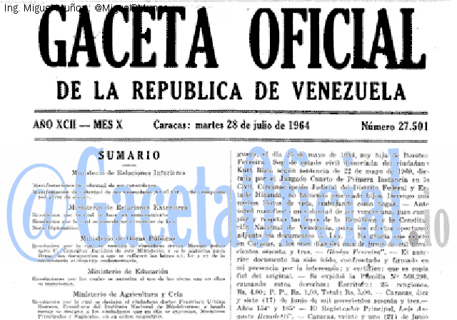 Gaceta Oficial 27501 del 28 Julio 1964