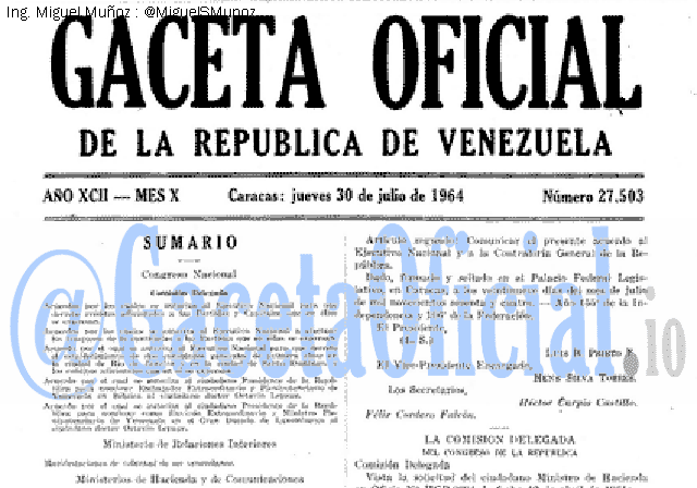 Gaceta Oficial 27503 del 30 Julio 1964