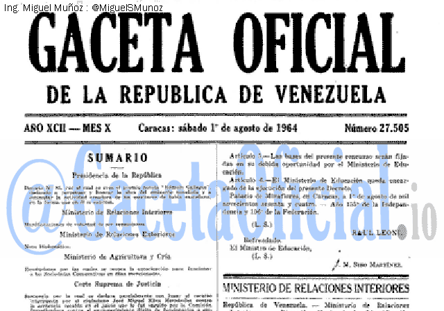 Gaceta Oficial 27505 del 1 Agosto 1964