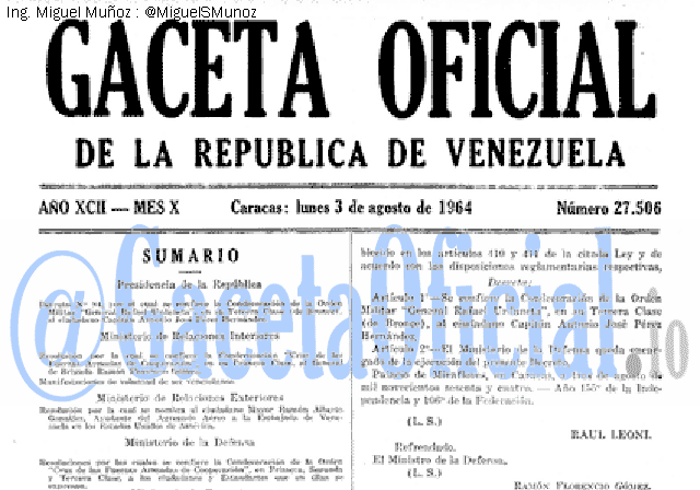 Gaceta Oficial 27506 del 3 Agosto 1964