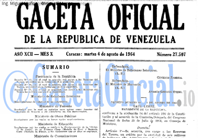 Gaceta Oficial 27507 del 4 Agosto 1964
