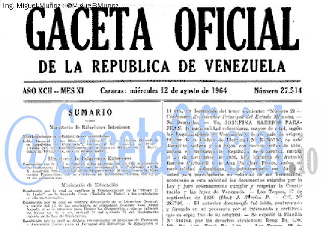 Gaceta Oficial 27514 del 12 Agosto 1964