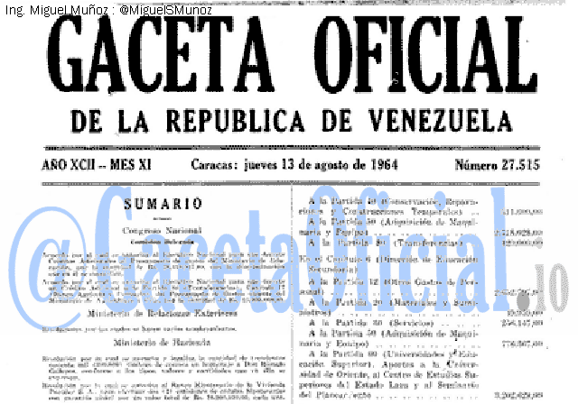 Gaceta Oficial 27515 del 13 Agosto 1964