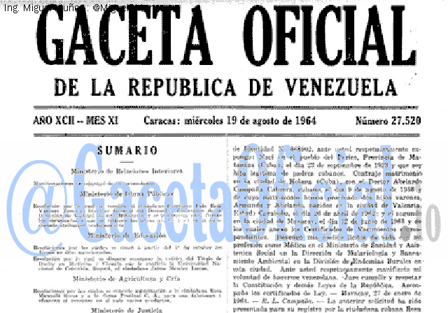 Gaceta Oficial 27520 del 19 Agosto 1964