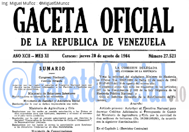 Gaceta Oficial 27521 del 20 Agosto 1964