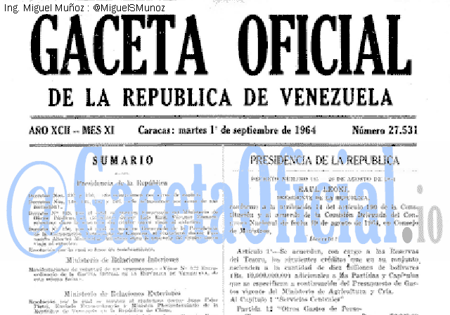 Gaceta Oficial 27531 del 1 Septiembre 1964