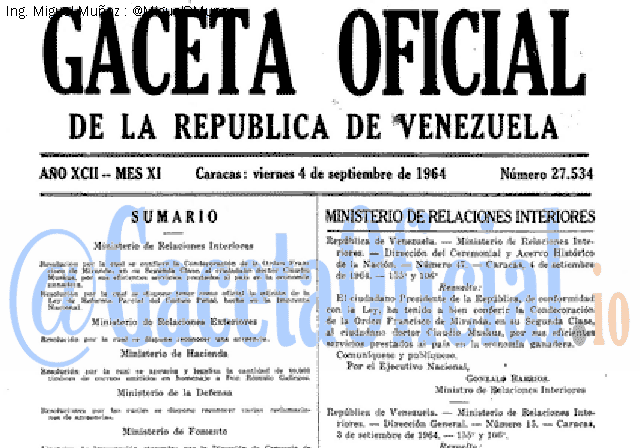 Gaceta Oficial 27534 del 4 Septiembre 1964