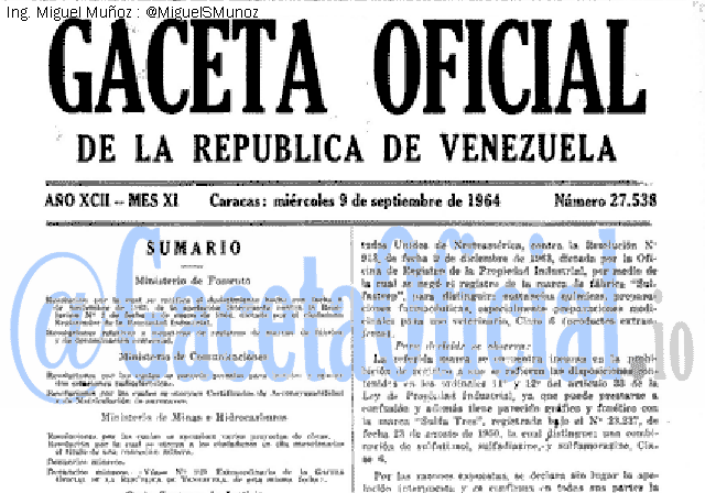 Gaceta Oficial 27538 del 9 Septiembre 1964