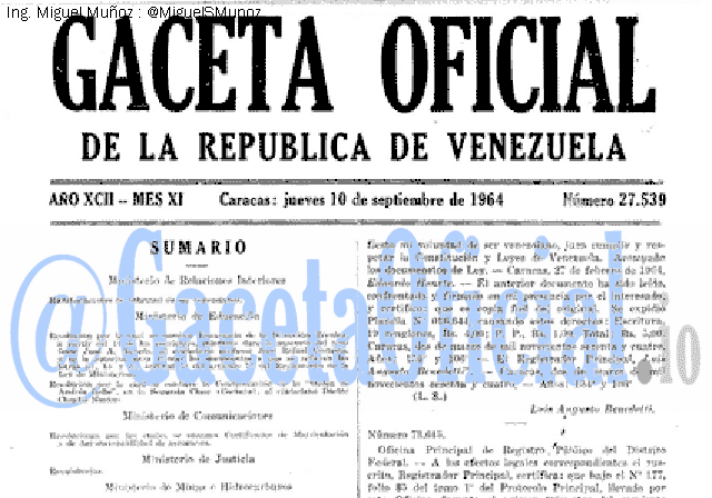 Gaceta Oficial 27539 del 10 Septiembre 1964