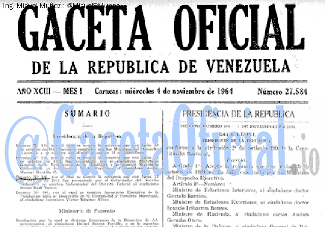 Gaceta Oficial 27584 del 4 Noviembre 1964