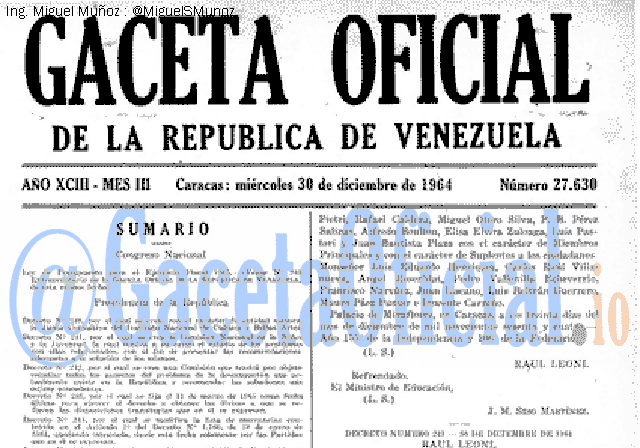 Gaceta Oficial 27630 del 30 Diciembre 1964
