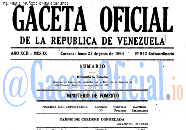 Gaceta Oficial 913 del 22 Junio 1964
