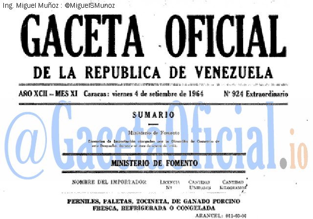Gaceta Oficial 924 del 4 Septiembre 1964