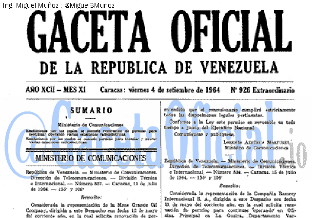 Gaceta Oficial 926 del 4 Septiembre 1964