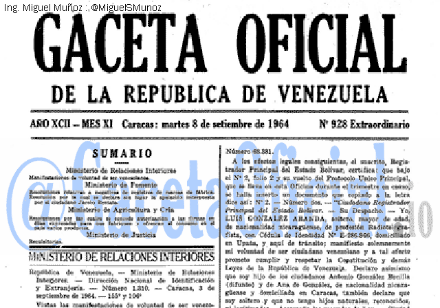 Gaceta Oficial 928 del 8 Septiembre 1964