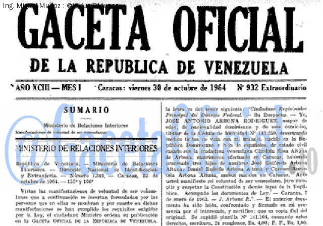 Gaceta Oficial 932 del 30 Octubre 1964