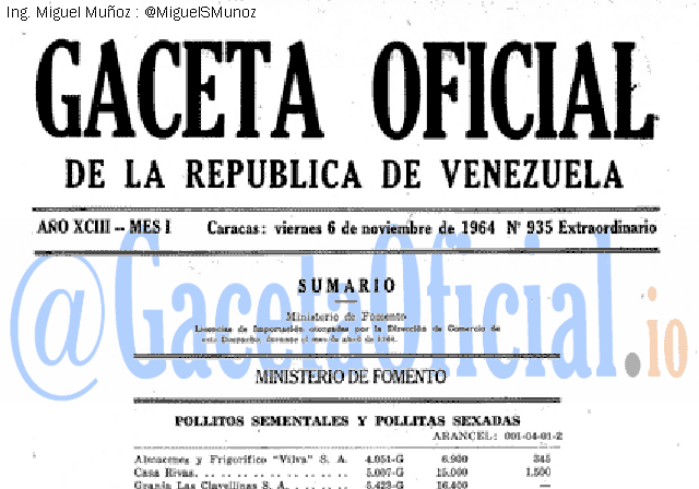 Gaceta Oficial 935 del 6 Noviembre 1964