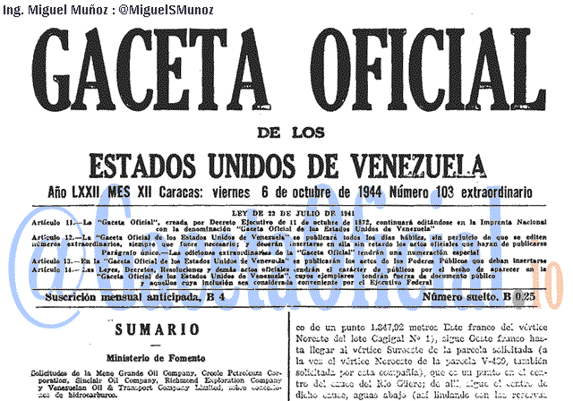 Gaceta Oficial 103 del 6 Octubre 1944