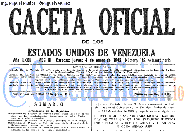 Gaceta Oficial 118 del 4 Enero 1945