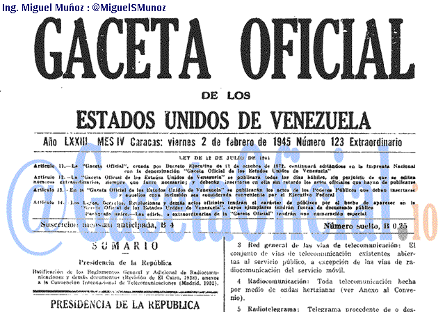 Gaceta Oficial 123 del 2 Febrero 1945