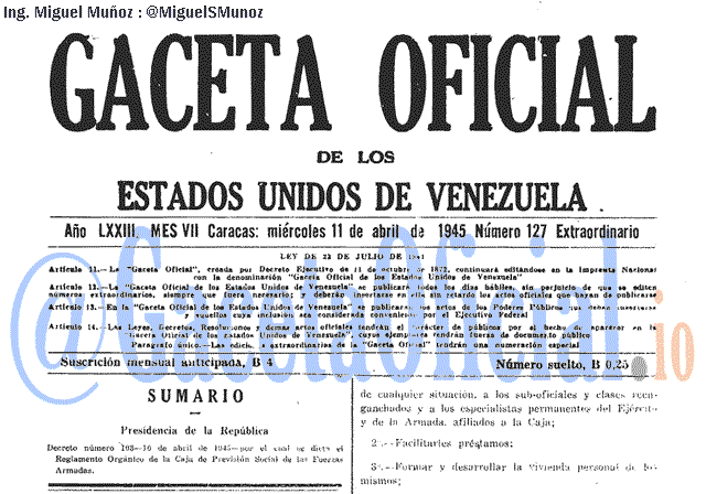 Gaceta Oficial 127 del 11 Abril 1945