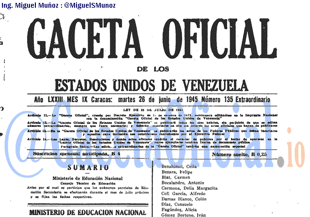 Gaceta Oficial 135 del 26 Junio 1945
