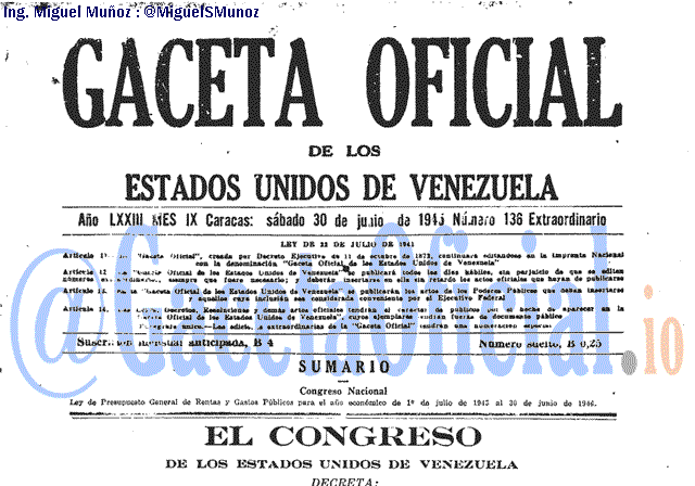 Gaceta Oficial 136 del 30 Junio 1945