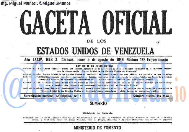 Gaceta Oficial 183 del 5 Agosto 1946