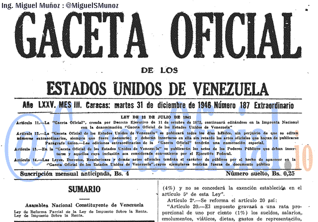 Gaceta Oficial 187 del 31 Diciembre 1946