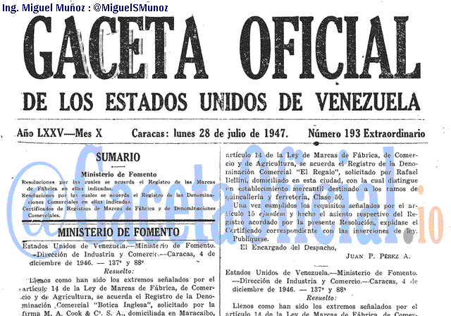 Gaceta Oficial 193 del 28 Julio 1947