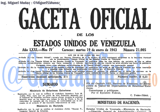 Gaceta Oficial 21005 del 19 Enero 1943