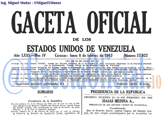 Gaceta Oficial 21022 del 8 Febrero 1943