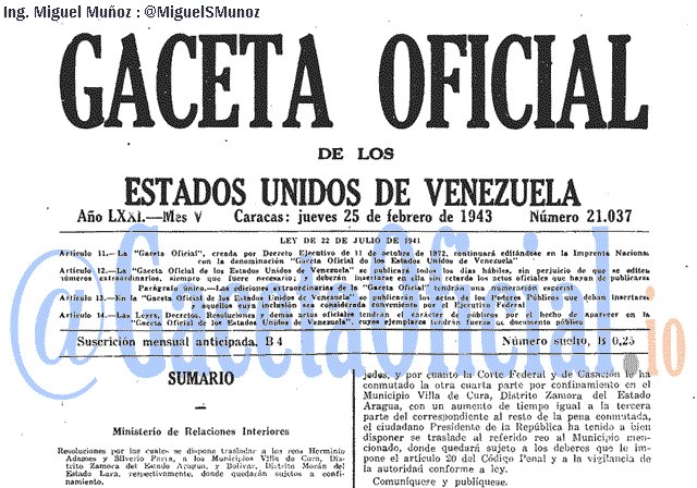 Gaceta Oficial 21037 del 25 Febrero 1943