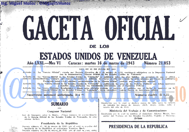 Gaceta Oficial 21053 del 16 Marzo 1943