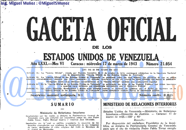 Gaceta Oficial 21054 del 17 Marzo 1943